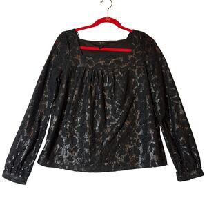 Jessica Simpson Womens Black Sequin Lace Square-Neck Blouse Top Sz M